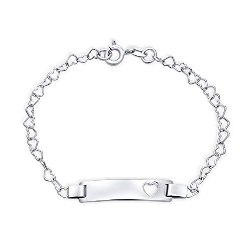 Bling Jewelry Personalisierte Zierliche Petite Name Bar Plattiert Gravieren Herz Id Identifikation Armband Für Frauen Teen .925 Silber Sterling Für Kleine Handgelenke 6 Zoll Anpassbar