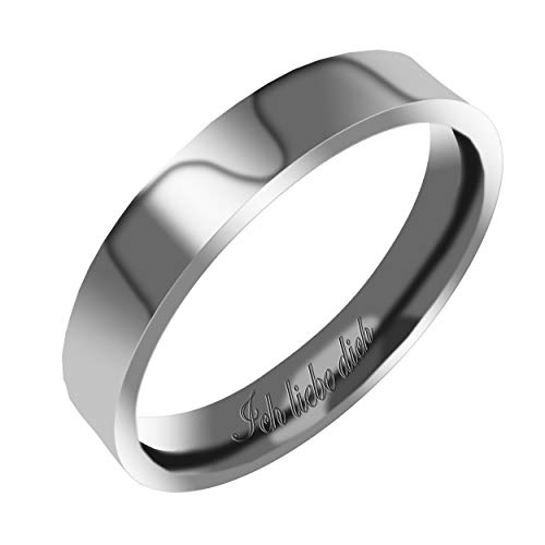Everstone Männer Glänzend Poliert 6MM Flach Partnerringe Trauringe Eheringe aus Titan Farbe: Platin Lasergravur Ich liebe dich