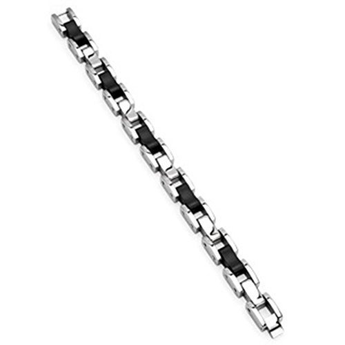 Tapsi´s Coolbodyart® Armband Edelstahl Silber Schwarz Gummi Glieder 220 x 16 x 10 mm