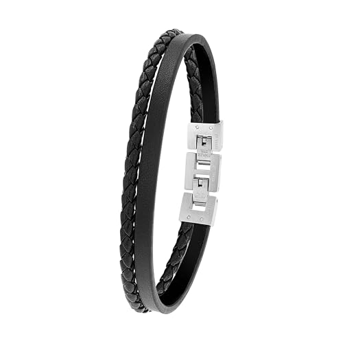 s.Oliver Armband Edelstahl Leder Herren Armschmuck, 20+1,5 cm, Silber, Kommt in Schmuck Geschenk Box, 2027411