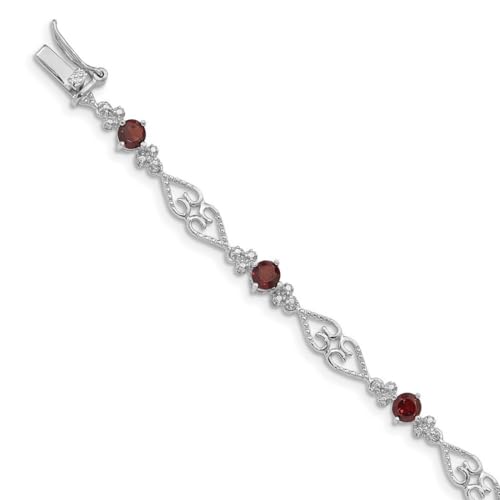 Armband aus 925er-Sterlingsilber, poliert, offene Rückseite, Diamant-Granat, 4 mm breit, Schmuck für Damen, 18 cm, Sterling-Silber, Diamant