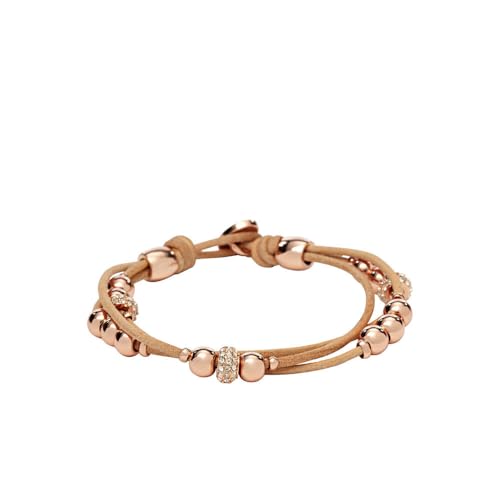 Fossil Armband Für Frauen, 19 cm Beige, Braun, Rose Gold Base Metall, Echtes Lederarmband, JA6539791