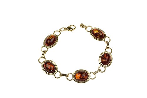 constanze-creation c-c Damen Edelstein NATUR Bernstein gold-braun-cognac, Armband- Silber vergoldet 925/000 - Länge 19cm …
