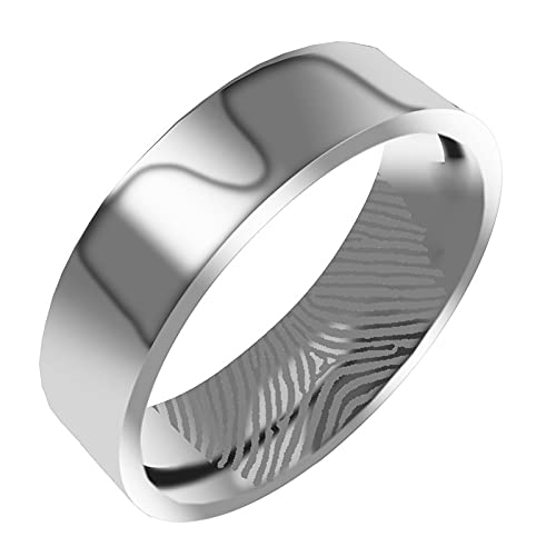Everstone Personalisieren Fingerabdruck Gravieren Paar Ringe Eheringe, Titane Ring Hochzeit, Verlobung, Alltag, Männer Damen Partnerringe Eheringe, Größe 46 bis 77 Farbe: Platin 6MM 4MM