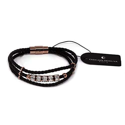 Treuheld® Leder-Armband mit Kristall-Perlen | Magnetverschluss | 3 Reihen | Schwarz - Rosegold 21 cm