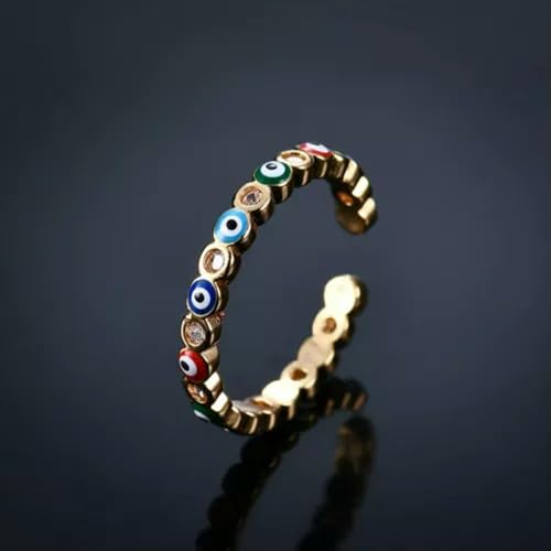 925 Silber vergoldet Türkisch Blau Böser Blick Fingerring Damen Herren Schmuck Geschenk-3-Gold-Open