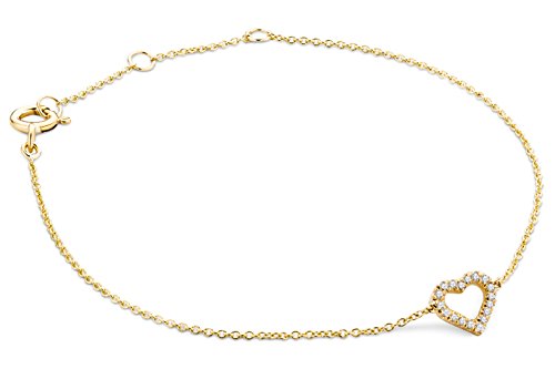 Miore Armband - Armreif Damen Kette Gelbgold 9 Karat / 375 Gold mit Herz Diamant Brillianten 0.06 ct 19 cm