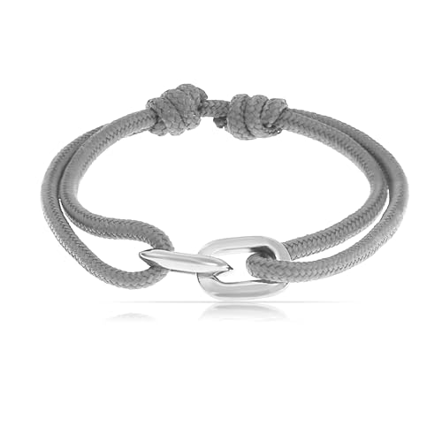 Made by Nami Surfer-Armband Herren & Damen • Segeltau Armband Handgemacht & Geflochten • Maritimes Armband • Minimalistisches Armband • 100% Wasserfest & verstellbar • Geschenke Männer (Grau Silber)