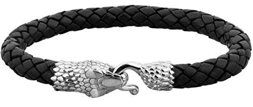Kuzzoi Herren Leder Armband mit einem als Schlange gearbeiteten 925 Sterling Silber Verschluss, Länge 21 cm, 235014-021
