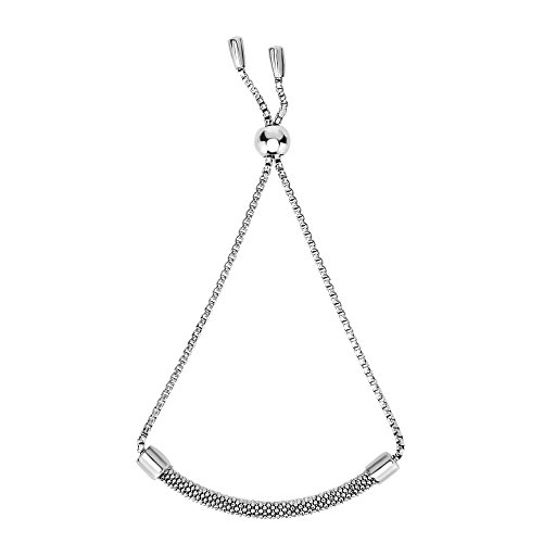 Sterling Silber Diamant Schnitt Perlen Bar verstellbarem Bolo Freundschaft Armband, 23,5 cm