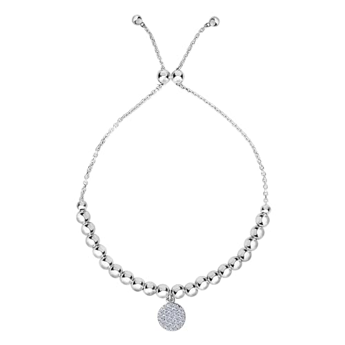 Sterling Silber Perlen und CZ Charme verstellbar Bolo Freundschaft Armband, 23,5 cm