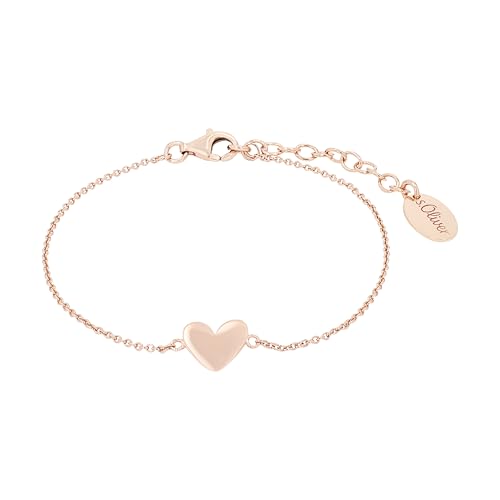 s.Oliver SO PURE Armband für Damen mit Herz Anhänger, 925 Sterling Silber, Rosé vergoldet, Länge: 16-19 cm