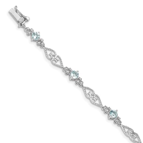 925er Sterlingsilber, strukturiert, poliert, Diamant-Aquamarin-Armband , 5 mm breit, Schmuck-Geschenke für Frauen, 18 cm, Metall, Diamant