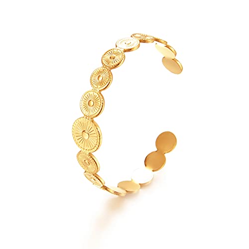 WILD SUN® Armreif Damen Gold | Goldene Bangle Armspange Sonne Offen | Offener Armschmuck für Frauen I Hochwertige Armreifen aus 316l Edelstahl mit 18K vergoldet