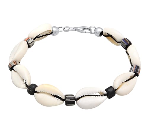 Kuzzoi Buddha Herren Armband Surferarmband natürliche Kauri Muschel Glass Beads 925 Sterling Silber Beach Style Mann Frau Länge 19 cm 0211762923