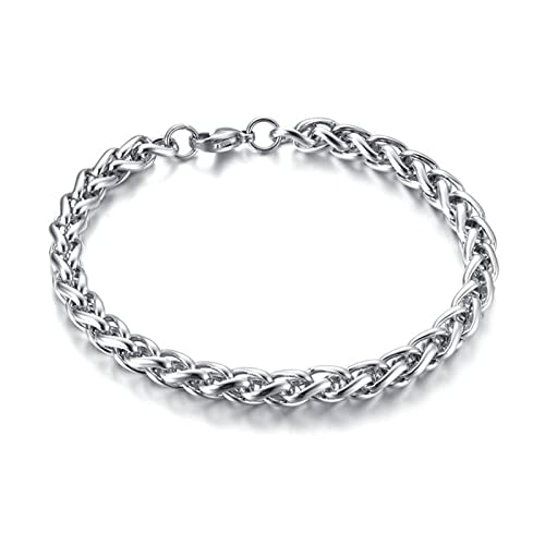 Mesnt Schmuck Edelstahl Armband Herren, Titan Silver Weave Chain Kettenarmband für Herren, Silber-6mm-23cm