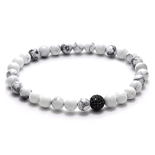 Chtom Armband Perlen, Steinperlen Zirkon Ball Balance Buddha Armband für Frauen und Männer Lava Yoga Reiki Gebet Bijoux Valentine Geschenk (Color : Black)