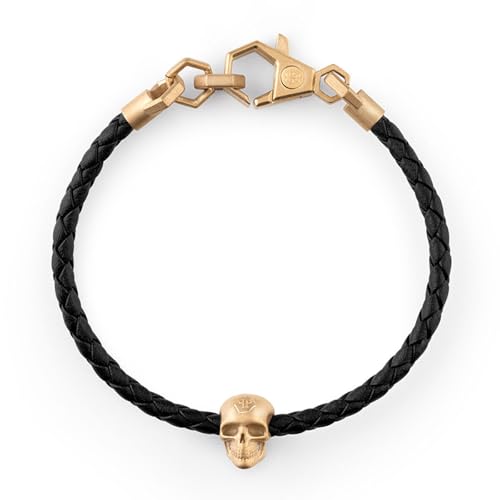 Philipp Plein Herren Armband Leder Edelstahl IP Gold Linked PJYEA14BU