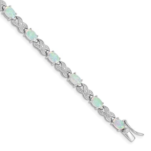 Armband aus 925er Sterlingsilber, polierter Kastenverschluss, künstlicher Opal und Diamant, 18 cm, Verschluss: 6 mm breit, Schmuck-Geschenke für Frauen, 18 cm, Metall, Diamant