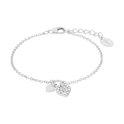 s.Oliver Armband 925 Sterling Silber Mädchen Kinder Armschmuck, mit Zirkonia synth., 14+2 cm, Silber, Herz, Kommt in Schmuck Geschenk Box, 2022701
