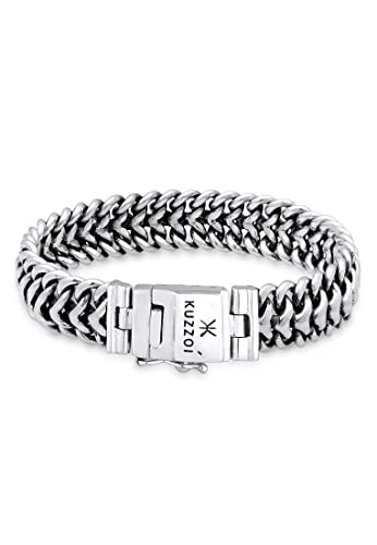 Kuzzoi Silber-Armband für Herren, Handgefertigtes Buddha Panzer-Armband aus 925er Sterling Silber, Luxuriös Mit Gravur, 15mm Breit, 60 g Schwer 35108-019