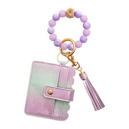 ARVOV Leuchtender Silikon Schlüsselanhänger Armband Perlen Wrislet Schlüsselanhänger für Frauen Mädchen Karte Brieftasche Auto Schlüssel Kettenhalter Armreif Schlüssel, violett
