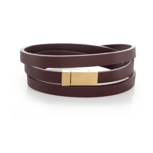 Karisma Leder Unisex Herren Braun - dreifach gewickelt Breite 8mm - mit Edelstahl Magnetverschluss Gold beschichtet - SB8690Gbr-3-8 - 21cm