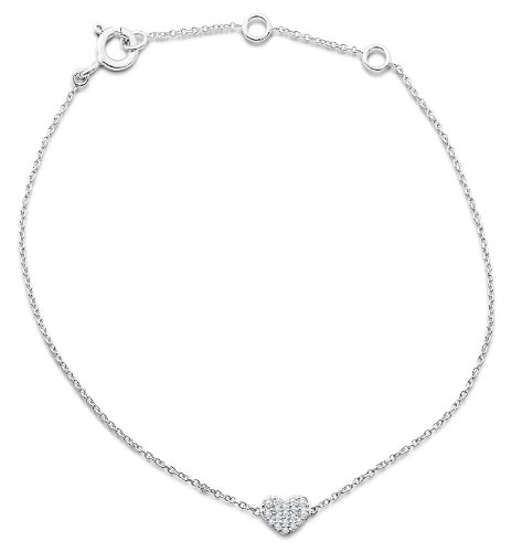 MIORE Armband - Armreif Damen Kette Weißgold 9 Karat / 375 Gold mit Herz Diamant Brillianten 0.08 ct 17.5 cm