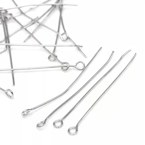 Großhandel, Ösenstifte aus Eisen, gebohrte Beschläge, glatt, handgefertigt, Schmuckhandwerk, 30–60 mm – 50 x 0,7 mm, 4200 Stück/1000 g, Platin