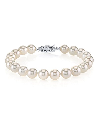 Japanisches Akoya Perlenarmband - 16,5cm Weiß 6,5-7,0mm AAA Verschluss Weißgold