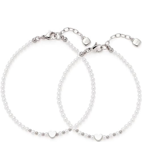 JEWELS BY LEONARDO Armband Nica Mutter & Tochter • Arm-Ketten Set aus silberfarbenem Edelstahl • aufgereihte keine Imitationsperlen und einer schlichten Herz-Perle • Schmuck Geschenk • 023920