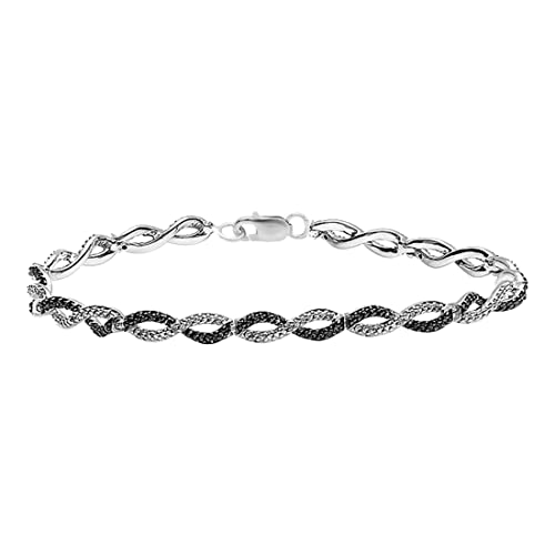 0,20 Karat (ctw) Sterling Silber Diamant weiß schwarz rund & Damen Infinity Tennis Link Armband 1/5 CT