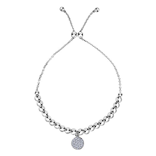 Sterling Silber Perlen und CZ Charme verstellbar Bolo Freundschaft Armband, 23,5 cm