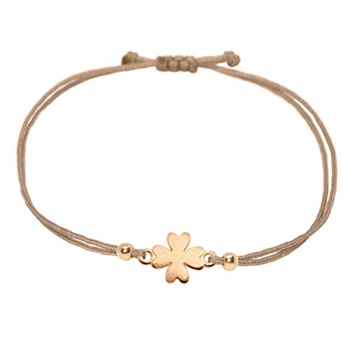 Selfmade Jewelry Glücksarmband - Kleeblatt Armband Rosegold Glücksbringer Armkettchen Handmade In Germany - Inkl. Geschenkverpackung/Schmuc ksäckchen (Rosegold - Braun)