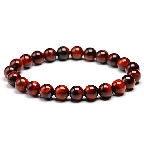 Natürliche Steinperlen rotes Tigerauge Armband Strand Perlen Herren Buddha Armband Geeignet for Frauen Männliche handgefertigte Schmuck Zubehör (Gem Color : Beads 8mm, Length : 19cm 7.5inch)