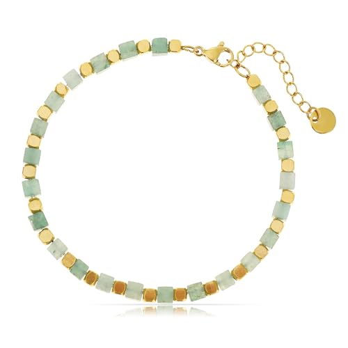 Made by Nami Armband Herren mit Grauen und Goldenen Perlen Glücksarmband 17 + 5 cm Länge Geschenk für Ihn Freundschaftsarmbänder (Grau)