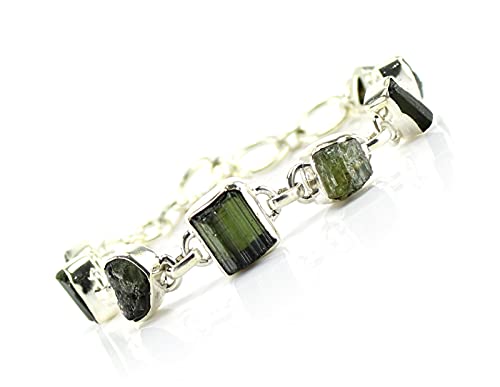 budawi®- grüner Turmalin Rohstein Rohstück Armband 925er Silberarmband Armkette