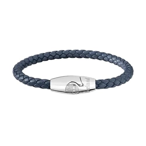 Timberland BACARI Herren Armband aus Edelstahl Silber und Leder Dunkelblau, Länge: 20 cm, TDAGB0001704