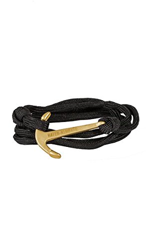 Hafen-Klunker Armband Anker Damen In Gold Matt & Schwarz aus Edelstahl & Nylon - Wickelarmband verstellbar, Geschenkidee für Frauen
