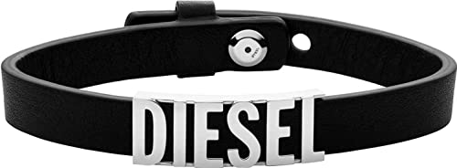 Diesel Armband Für Männer Leder/Stahl, L: 175mm-195mm, B: 11.5mm, H: 3.7mm Schwarzes Lederarmband, DX1346040