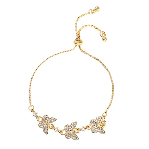 TianWlio Vergoldetes glückliches buntes Schmetterlings-Armband voller -Blumenblatt-Armband-Schm etterlings-Strass-Armband -Zirkonia-Anpassungs-Armb änder für Frauen Silikon Armband (Gold, One Size)