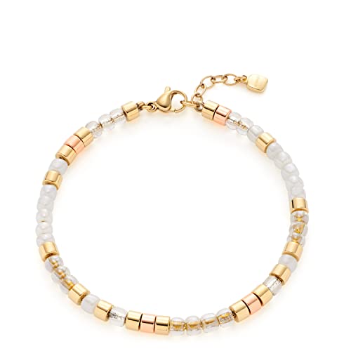 Leonardo Gioia Armband aus Edelstahl 1 Stück, zartes Perlen-Armband aus Glas-, Edelstahl und Imitationsperlen gold klar weiß, Damenschmuck, 021820