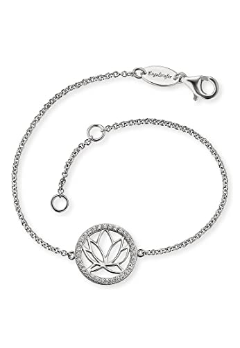 Engelsrufer Damen-Armband mit Lotus Blumen Anhänger, aus 925er Sterling Silber, verziert mit Zirkonia Steinen, Karabinerverschluss, Länge: 19cm, ERB-Lotus-ZI