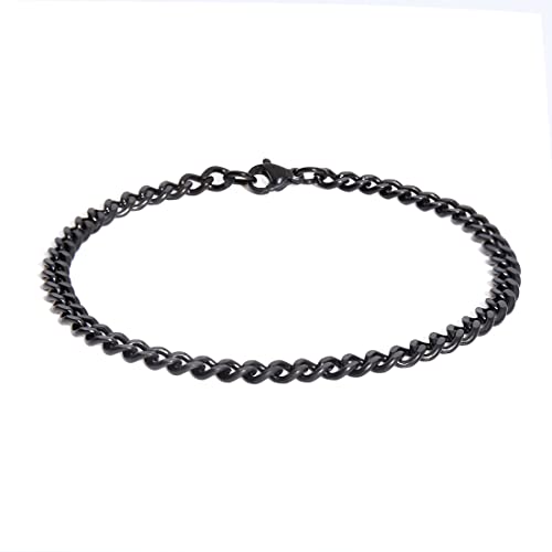 Made by Nami Herren-Armband aus Edelstahl - Silber-Armband Männer in versch. Größen & Farben - Cuban Link Armkette - Dezenter Herren-Schmuck - Geschenk-Idee für Ihn (Schwarz, 20cm, 4mm)