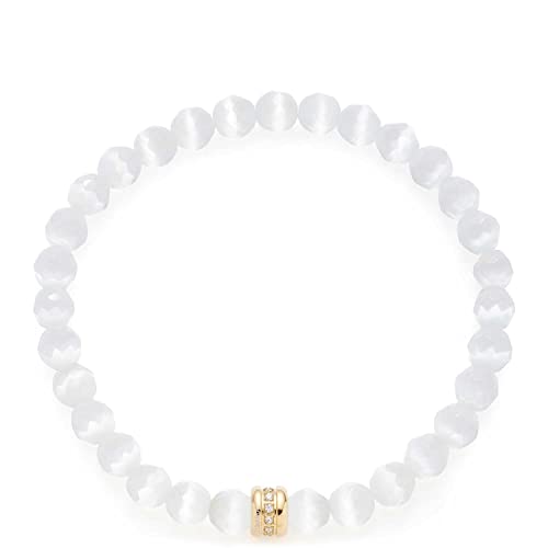 JEWELS BY LEONARDO Armband Perlina • elastische Arm-Kette aus goldfarbenem Edelstahl • facettierte Catseye Perlen und Einsatz besetzt mit klaren Steinchen • 22 cm Länge • Damen Schmuck • 022630