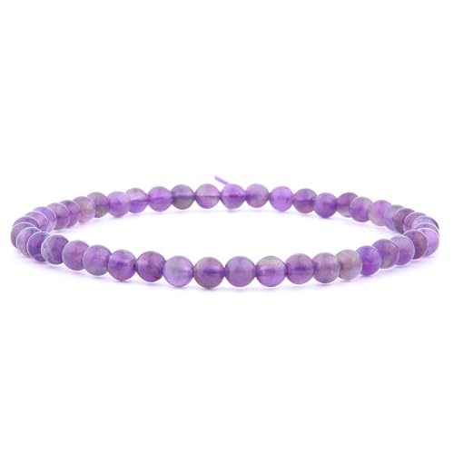 Vascavi Armband Edelstein 4 mm Perlen, Naturstein als Chakrastein, Heilstein, MADE IN GERMANY Perlenarmband ca. 19 cm lang, elastisch (Amethyst)