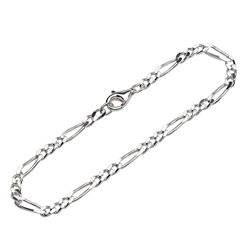 NKlaus Armband 925 Sterling Silber 19cm Figaro Panzerkette 4 fach diamantiert Herren 12376
