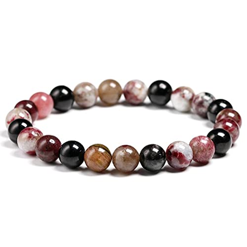 HZLXF1 6 mm 8 mm 10 mm Naturstein gemischtes Turmalin-Armband, geeignet for Damen-Herren-Perlen-Quarz -Armband (Panjang : 17cm 6.7inch, Warna Logam : Beads 8mm)
