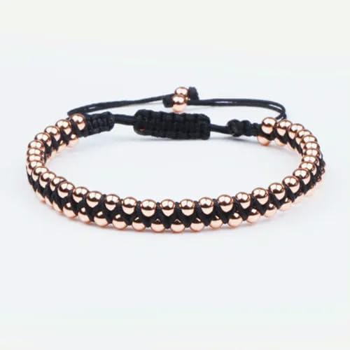Klassisches Herren-/Damen-Armband, 4 mm, Kupferperlen, geflochtenes handgefertigtes Armband, 4 mm, Roségold