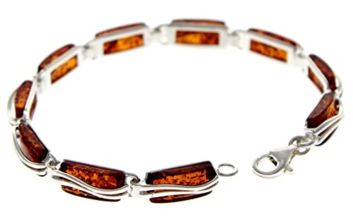 SilverAmber Jewellery - 925 Sterling Silber mit rechteckiger baltischem Honig Bernstein Armband - 18 cm - GL508B